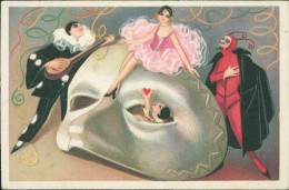 CHIOSTRI SIGNED 1910s POSTCARD - MASCHERE - PIERROT / DEVIL / ARLEQUIN - EDIT BALLERINI & FRATINI - N. 305 (4356) - Chiostri, Carlo