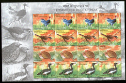 India 2006 Endangered Birds Fauna Animals Mixed Sheetlet MNH As Per Scan - Pellicani