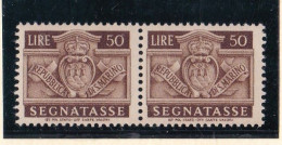 1945 San Marino Saint Marin SEGNATASSE  50 Lire In Coppia MNH** Postage Due Gomma Leggermente Bicolore, Couple - Strafport