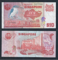 Vintage  !!  SINGAPORE 10 DOLLARS  BIRD MERLION MAP BANKNOTE  Ref. A/17-077590  (#128A) - Singapour
