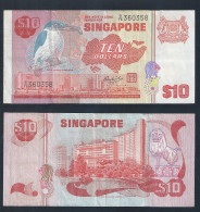 Vintage !  !!  SINGAPORE 10 DOLLARS  BIRD MERLION MAP BANKNOTE  Ref. B/78-360358  (#128C) - Singapour