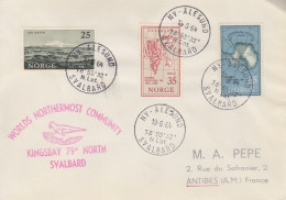 Lettre Obl. Ny Alesund Le 19/6/64 Sur N° 376, 377, 378 (AGI) + Cachet Kingsbay 79° North Svalbard - Brieven En Documenten