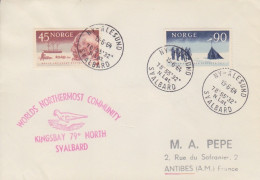 Lettre Obl. Ny Alesund Le 19/6/64 Sur N° 419, 420 (Admunsen) + Cachet Kingsbay 79° North Svalbard - Storia Postale