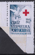 ERRO VARIEDADE ERROR VARIETY 1942 PORTUGAL RED CROSS Impressão Sobre Canto Dobrado Perf On Corner Overturned Edge  MNH** - Unused Stamps