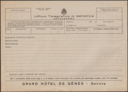 Italie 1922. Télégramme Du Bureau Télégraphique De Gênes (Genova). Publicité Grand Hôtel De Gênes - Hotel- & Gaststättengewerbe