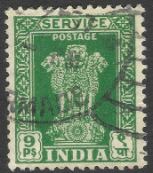 India. 1950-51 Official. 9p Used. SG O153 - Francobolli Di Servizio