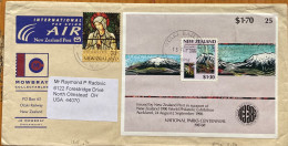 NEW ZEALAND-2009, COVER USED TO USA, BLOCK, MINIATURE SHEET, WORLD EXHIBITION, NATIONAL PARK, CHRISTMAS, OTAKI RAILWAY C - Brieven En Documenten