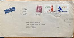 NORWAY-1975, COVER USED TO USA, WOMAN & GENTLEMAN SKIER , COAT OF ARM, HASLUM CITY CANCEL,  FULL SET OF 2 STAMP. - Lettres & Documents