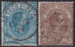 1884/86 - Pacchi Postali Umberto 20 C. Azzurro + 1,75 L. Bruno Usati Periziati - Sassone N.2+6 - Paquetes Postales