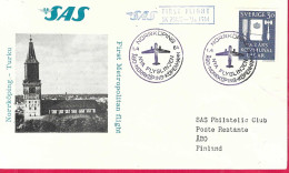 SVERIGE - FIRST FLIGHT SAS SK 751/8 1964 FROM NORRKOPING TO TURKU*1.4.64* ON OFFICIAL ENVELOPE - Briefe U. Dokumente