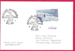 SVERIGE - 50° OF FIRST FLIGHT SAS FROM MALMO TO HAMBURG * 1.7.1974* ON OFFICIAL ENVELOPE - Cartas & Documentos