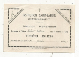 INSTITUTION SAINT-GABRIEL , 86 , CHATELLERAULT, Mention Honorable ,trés Bien ,  1944 - Ohne Zuordnung