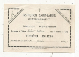 INSTITUTION SAINT-GABRIEL , 86 , CHATELLERAULT, Mention Honorable ,trés Bien ,  1944 - Zonder Classificatie