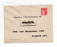 !!! ENTIER POSTAL 50 C PAIX REPIQUAGE MATCH - Overprinted Covers (before 1995)