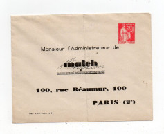 !!! ENTIER POSTAL 50 C PAIX REPIQUAGE MATCH - Umschläge Mit Aufdruck (vor 1995)