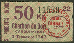 DIJON Coupon D'achat 1943 " 50 Kg Charbon De Bois Carburation " Carte Ravitaillement N - Fictifs & Spécimens