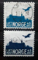 NORGE NORWAY NORVÈGE 1927 1937 , AIRMAIL  LUFTPOST PA No 1 Et 2  , 45 O Bleu Vert Et Bleu Gris Obl  TB - Oblitérés