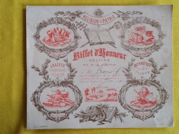 BILLET D'HONNEUR RELIGION-PATRIE DU MOIS DE JUIN 1911 GEOGRAPHIE ,DESSIN LINEAIRE,CALLIGRAPHIE,GEOMETRIE- 192MMX161MM - Diplômes & Bulletins Scolaires