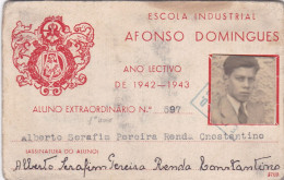 PORTUGAL  - BILHETE DE IDENTIDADE - ESCOLA INDUSTRIAL AFONSO DOMINGUES 1943  - LISBOA - Membership Cards