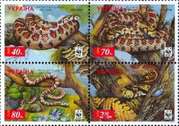 Ukraine 2002 WWF Leopard Snakes Set Of 4 Stamps In Block Mint - Serpents