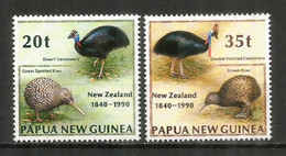 PAPOUASIE.NOUVELLE-ZÉLANDE, émission Conjointe  2 Timbres Neufs ** Casoar & Kiwi - Straussen- Und Laufvögel