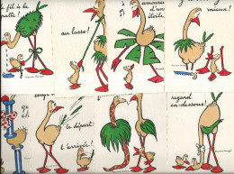 270423A - ILLUSTRATEUR RAYMOND SEMPE - Série De 12 Cartes Humour Oiseau Piaf Autruche - Sempé