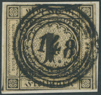 BADEN 1a BrfStk, 1851, 1 Kr. Schwarz Auf Sämisch, Zentrischer Nummernstempel 148, Unten Teils Etwas Angeschnitten Sonst  - Baden