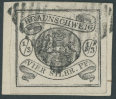 BRAUNSCHWEIG 5 BrfStk, 1853, 1/3 Sgr. Schwarz, Allseits Breitrandig Auf Briefstück (Marke Zur Kontrolle Gelöst Und Mit F - Brunswick