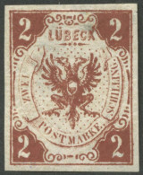 LÜBECK 3 *, 1859, 2 S. Rötlichbraun, Originalgummi, Falzreste, Feinst, Diverse Altsignaturen, Mi. 140.- - Lubeck