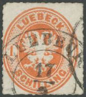 LÜBECK 9A O, 1863, 1 S. Rötlichorange, üblicher Durchstich 11 3/4, Pracht, Gepr. Pfenninger, Mi. 200.- - Lubeck