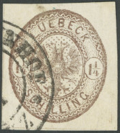 LÜBECK 13b O, 1864, 11/4 S. Dunkelbraun, Breitrandig, Kabinett, Gepr. Brettl, Mi. (80.-) - Lubeck