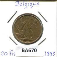 20 FRANCS 1993 Französisch Text BELGIEN BELGIUM Münze #BA670.D - 20 Francs