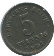 5 PFENNIG 1921 G GERMANY Coin #AE318.U - 5 Rentenpfennig & 5 Reichspfennig