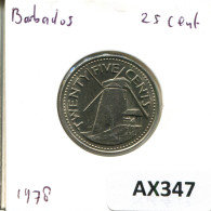 25 CENTS 1978 BARBADOS Münze #AX347.D - Barbados (Barbuda)