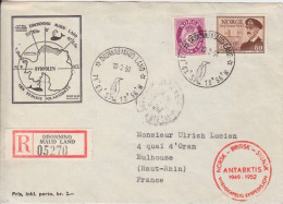 Lettre Recommandée Obl. Dronning Maud Land Le 10/2/51 1° Jour De La Base Sur N° 223, 303 + Antarktis 1949-1952 - Storia Postale