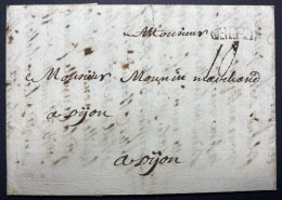 Lettre 1727 En Port Dû Marque " ORLEANS " Légèrement Incuvée En Noir 23x 5mm Pour DIJON + Taxe 10 TTB - ....-1700: Precursori