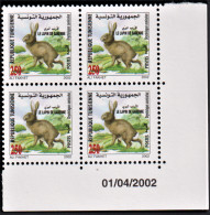 2002 -Tunisie/Y&T1451 Animaux Sauvages   Tunisie- Lapin De Garenne Bloc De 4 Coin Daté 4V- MNH*** - Lapins