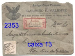 D. LUIS 100 RÉIS FITA DIREITA, PAPEL PORCELANA EM CARTA REGISTADA. SELO DESCOLADO. - Storia Postale