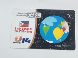 ISRAEL(BZI-GLO-0013E)-GLOBLE 5 Min Bonus Philippines-Bezeq,international-(680)(34114835022)(01.05.2007)-used Card - Israele