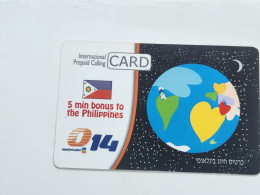 ISRAEL(BZI-GLO-0013E)-GLOBLE 5 Min Bonus Philippines-Bezeq,international-(682)(51855402865)(01.05.2007)-used Card - Israele