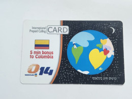 ISRAEL(BZI-GLO-0014A)-GLOBLE 5 Min Bonus Colombia-Bezeq,international-(690)(cod Inclosed)(31.12.2007)-mint Card - Israele