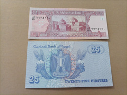 2 Billetes De Afganistán De 1 Afgani, Año 1939 Y De Egipto De 25 Piastres, UNC - Afghanistán