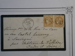 BR14 FRANCE BELLE LETTRE RRR 28 FEVR.1871 WOINCOURT A SOUVIGNé+ EMISSION BORDEAUX PAIRE  N° 43 GC 4347 +AFF.  PLAISANT+ - 1870 Bordeaux Printing