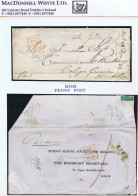 Ireland Fermanagh Donegal 1842 Blue And 1844 KISH/PENNY POST To Dublin - Préphilatélie