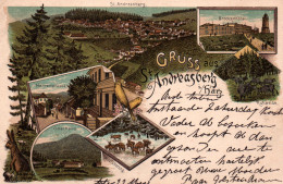 Gruss Aus St Andreasberg - Lithographie 1901 - Brockenhotel, Oderhaus, Herrenstrasse, Wildfütterung - St. Andreasberg