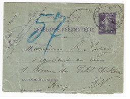 PARIS 8 Italiens Pneumatique Enveloppe Entier 30c Semeuse Violet Yv EPP2 Storch K2 Verso 16 Lignes 20 Villes Ob 11 1909 - Neumáticos
