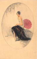 ILLUSTRATEUR SIGNE BIANCHI - Femme Et Ombrelle Rouge - Carte Postale Ancienne - Otros & Sin Clasificación