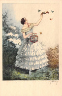 ILLUSTRATEUR  SIGNE - Femme En Robe Ouvre La Cage à Ses Oiseaux - Hardy - Carte Postale Ancienne - Otros & Sin Clasificación