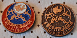 Postman Sport Games Of Slovenia Archery, Basketball, Football Novo Mesto 1980 Pins - Basketball