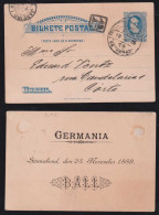 Brazil Brasil 1889 Stationery Postcard Private Imprint GERMANIA BALL Rio De Janeiro Used 19.11.1889 - Brieven En Documenten